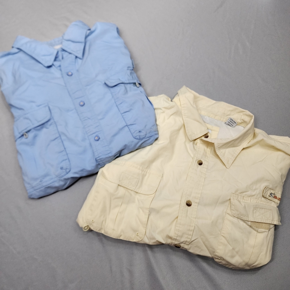 Bass Pro Vented Fishing Shirt Mens Size 3XL Lot Of 2 Yellow Blue ShortSleeves